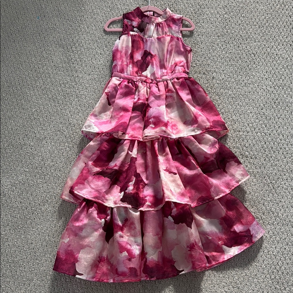 Speechless Pink and White Tiered Floral Dress